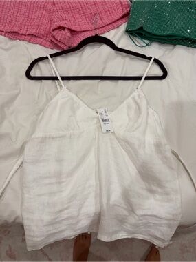 Brandy Melville White Linen V-Neck Camisole